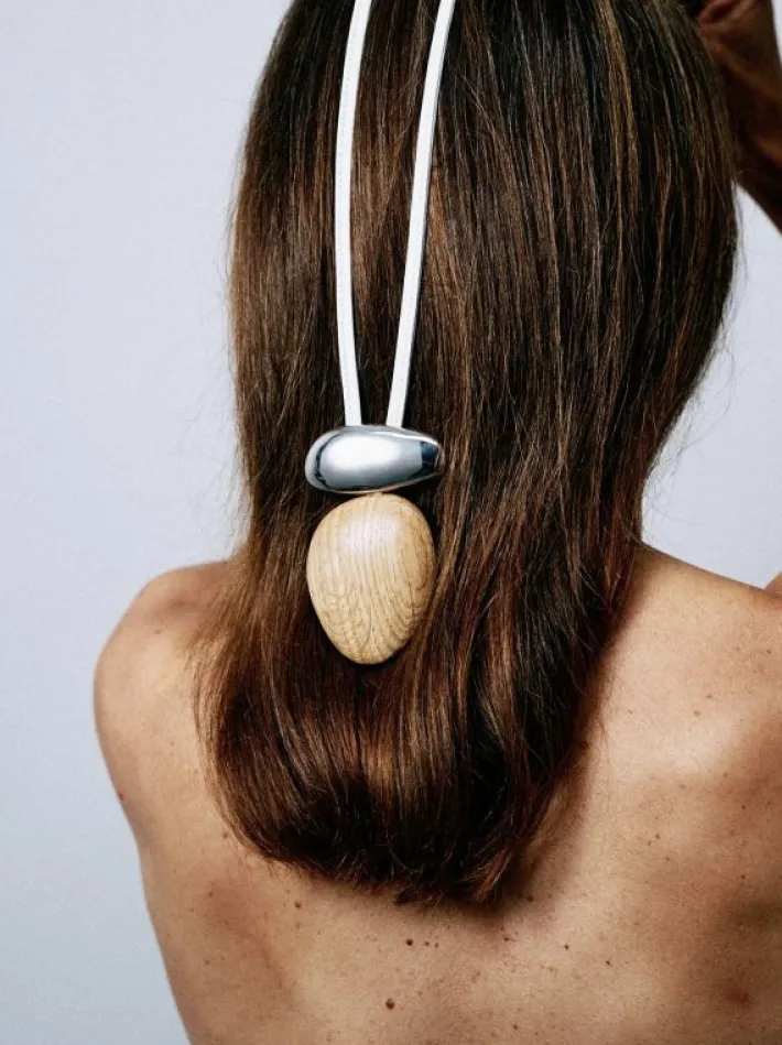 Monies Anniversary pendant: oak, sterling silver, leather
