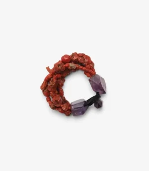 Monies Bracelet: amethyst, coral, leather