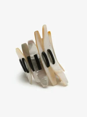 Monies Bracelet: mother of pearl,leather, ebony