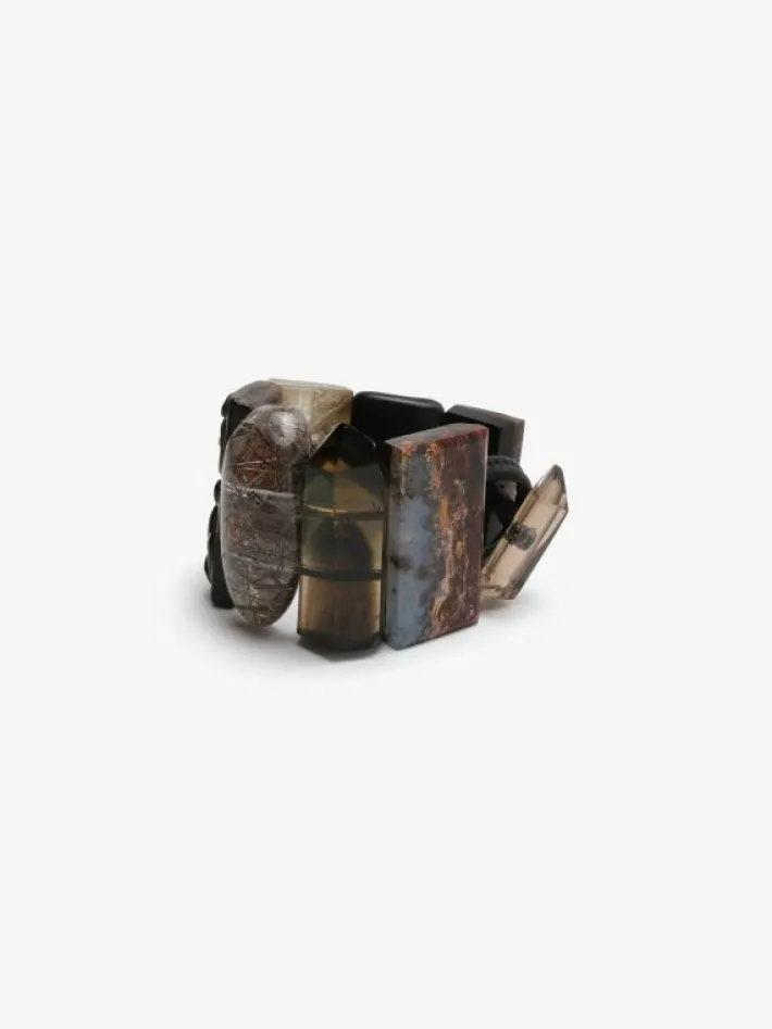 Monies Bracelet: tourmaline, quartz, ebony, coral, mountain crystal, smoky to