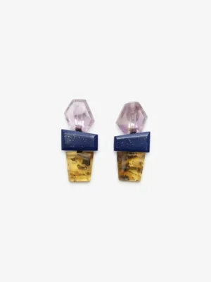 Monies Earring: amethyst, lapis lazuli, amber
