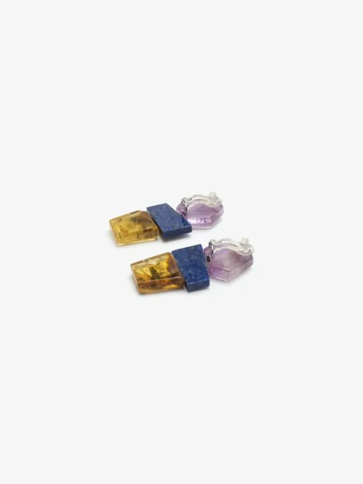 Monies Earring: amethyst, lapis lazuli, amber