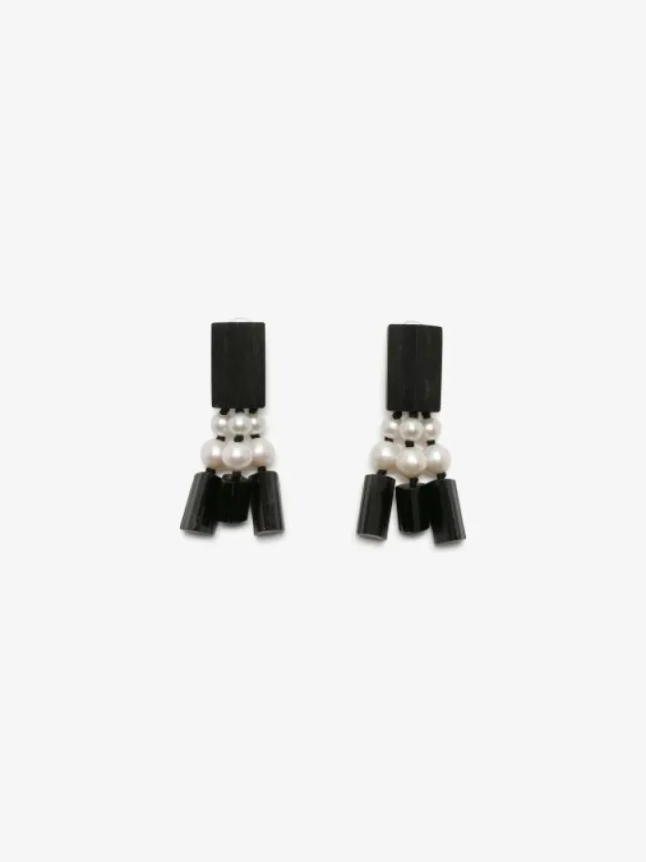 Monies Earring: ebony, tourmaline, freshwater pearls