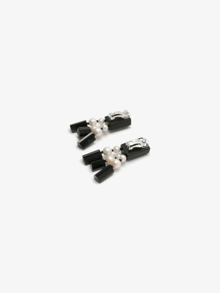 Monies Earring: ebony, tourmaline, freshwater pearls