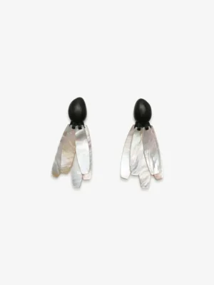 Monies Earring: mother of pearl, ebony, leather