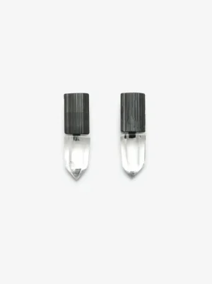 Monies Mint earclips: black tourmaline, mountain crystal