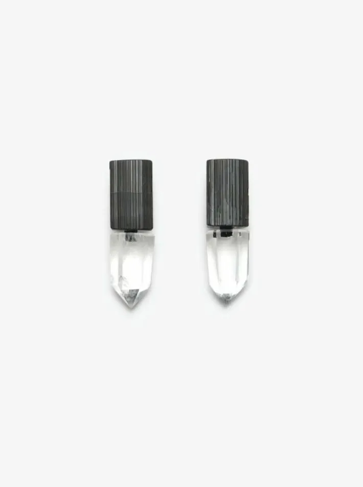 Monies Mint earclips: black tourmaline, mountain crystal