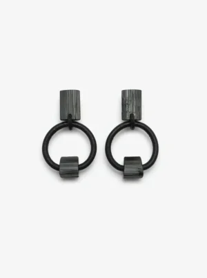 Monies Mint earclips: black tourmaline, leather