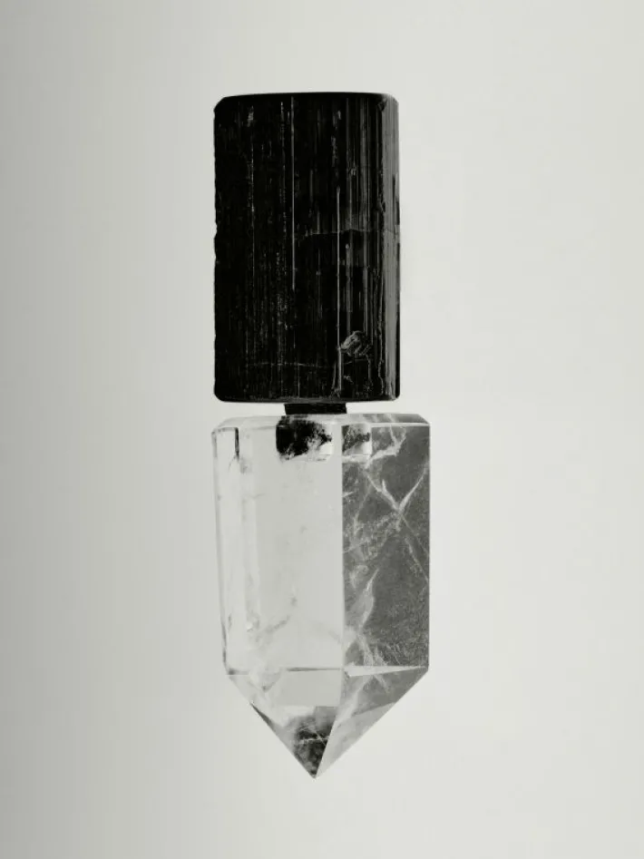 Monies Mint earclips: black tourmaline, mountain crystal