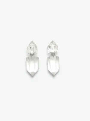 Monies Mint earclips: mountain crystal, wire