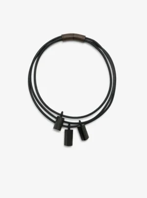 Monies Mint necklace: leather, bog oak, tourmaline