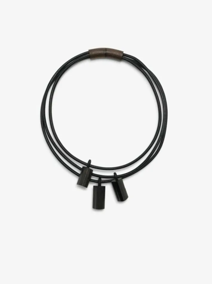 Monies Mint necklace: leather, bog oak, tourmaline