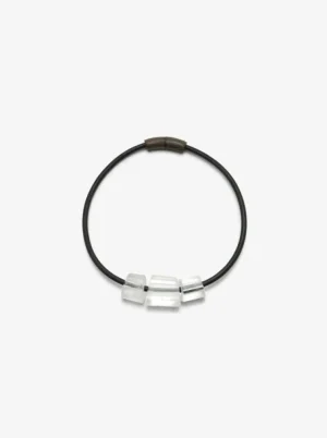 Monies Mint necklace: leather, bog oak, mountain crystal