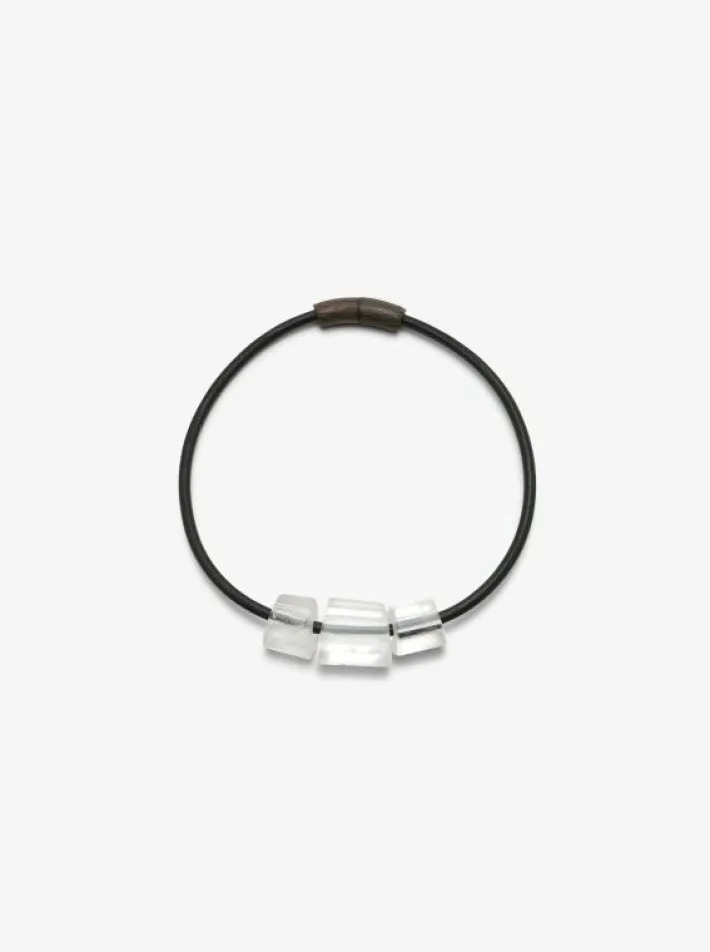 Monies Mint necklace: leather, bog oak, mountain crystal