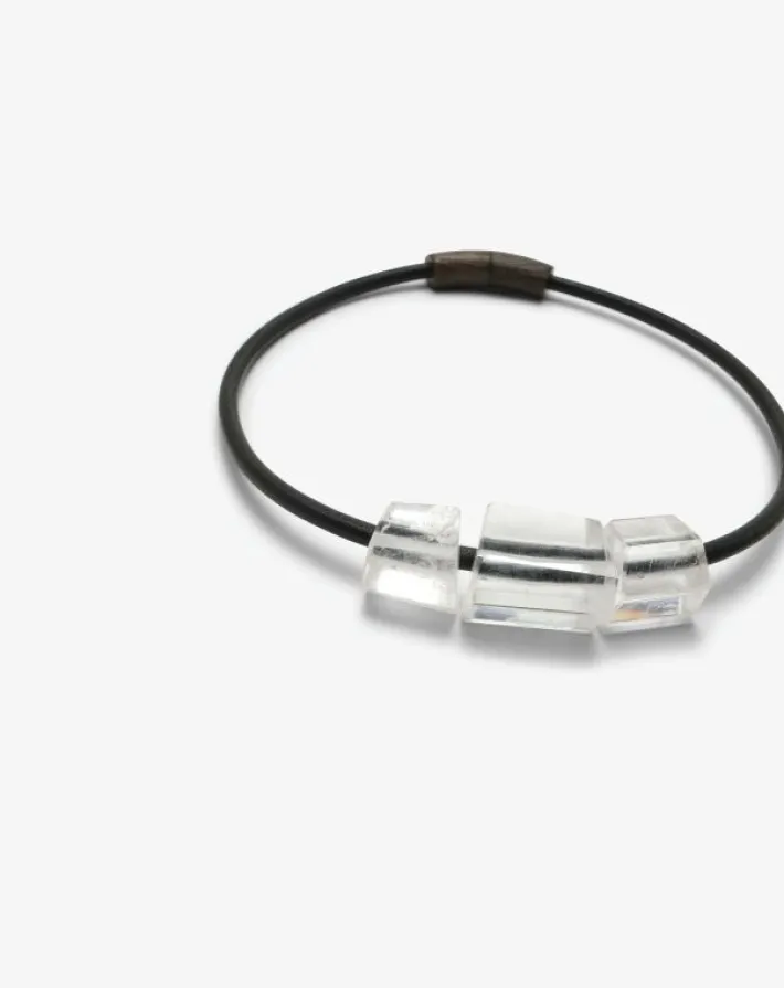 Monies Mint necklace: leather, bog oak, mountain crystal