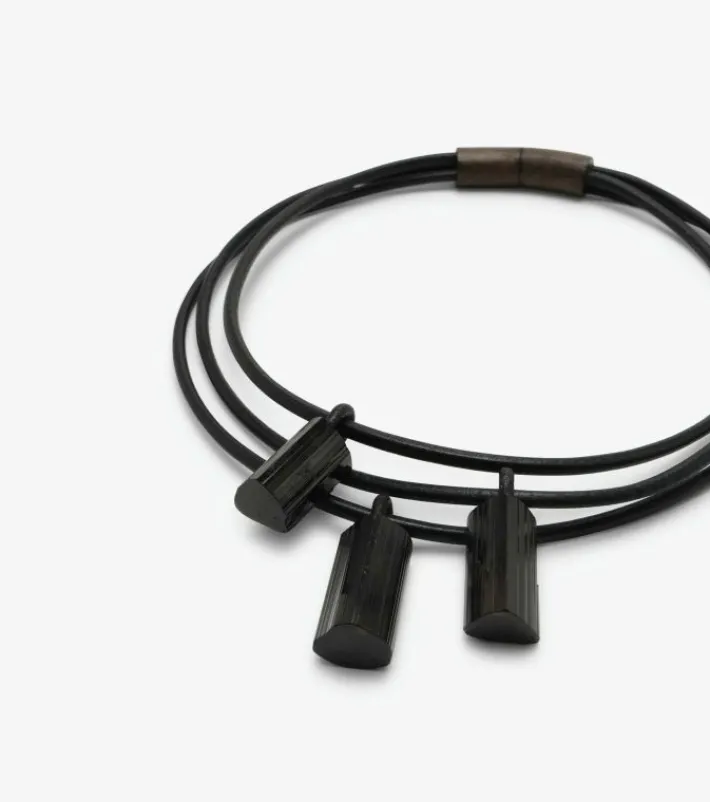 Monies Mint necklace: leather, bog oak, tourmaline