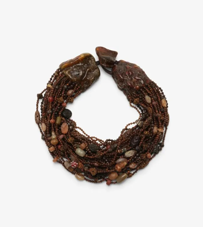 Monies Necklace: amber, antic bone, agate, carneol, rose wood