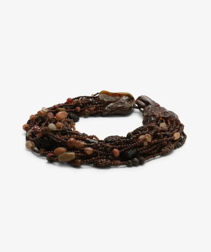 Monies Necklace: amber, antic bone, agate, carneol, rose wood