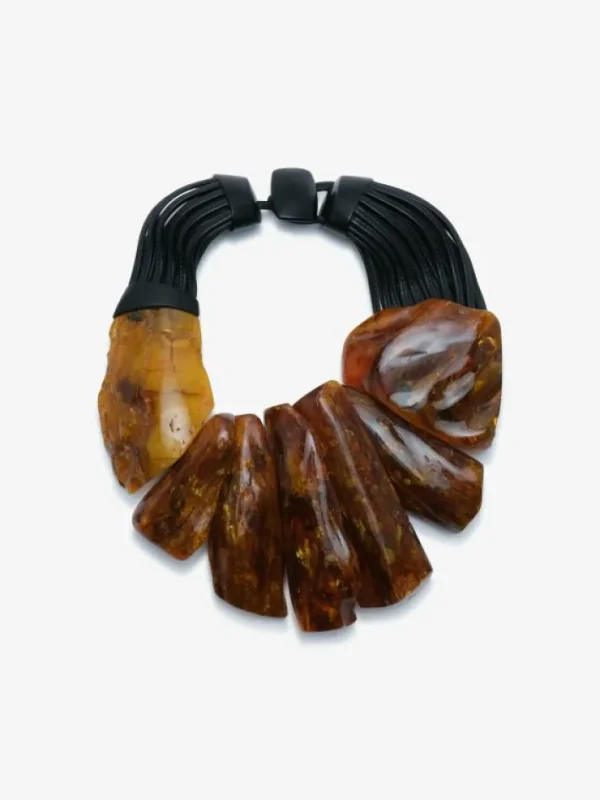 Monies Necklace: amber, ebony, leather