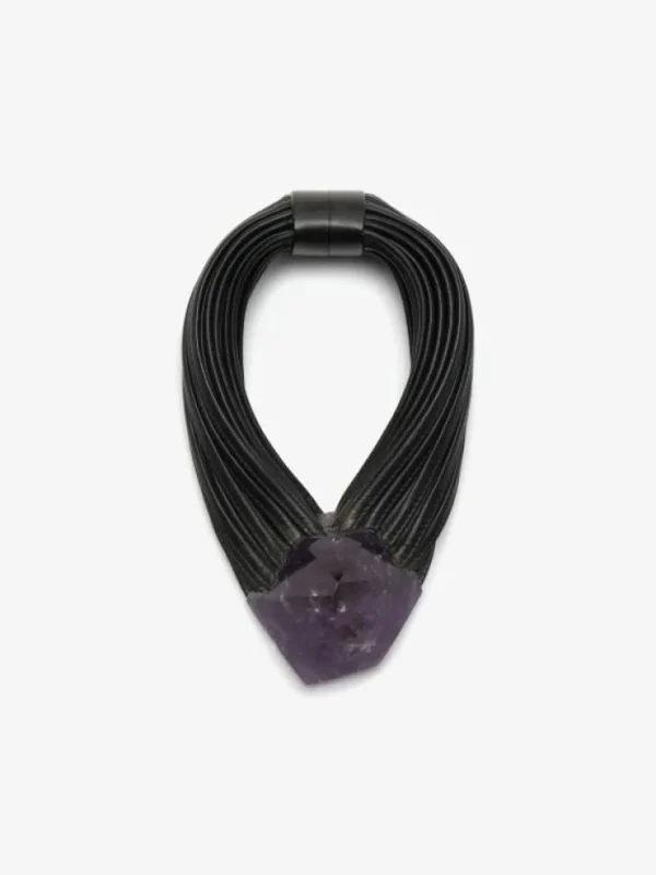 Monies Necklace: amethyst, ebony, leather