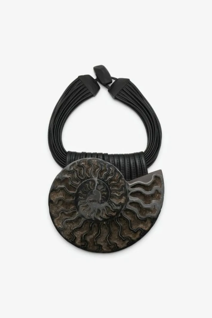 Monies Necklace: ammonite, ebony, leather