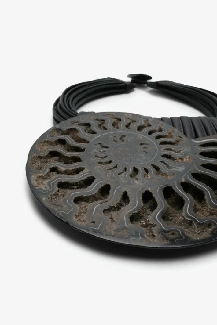 Monies Necklace: ammonite, ebony, leather