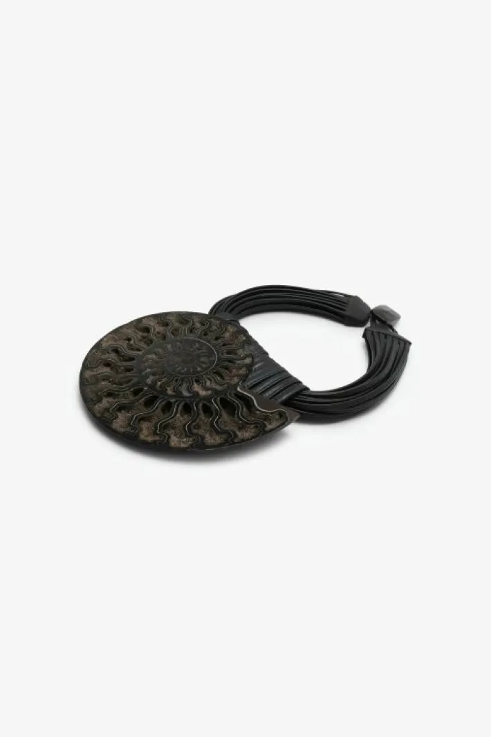 Monies Necklace: ammonite, ebony, leather