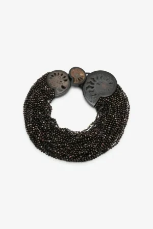 Monies Necklace: amonite, ebony, pearls, leather