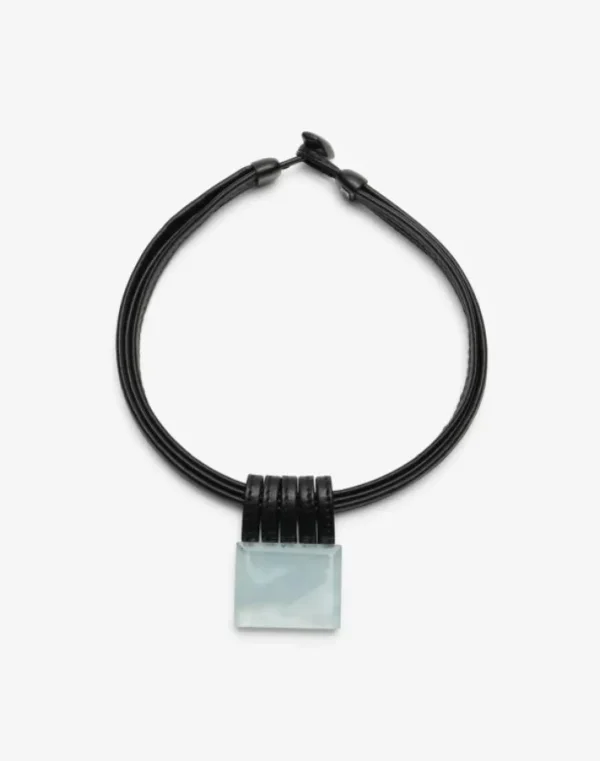 Monies Necklace: aquamarine, ebony, leather