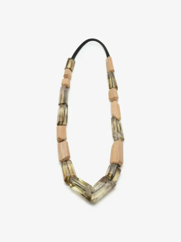 Monies Necklace: citrine, oak, leather