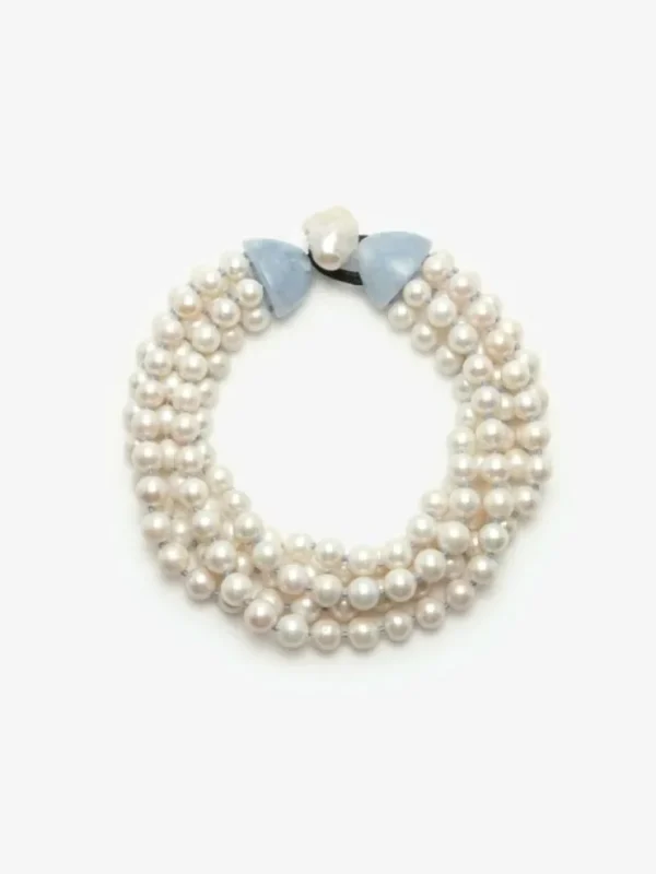 Monies Necklace: freshwater pearls, celestine