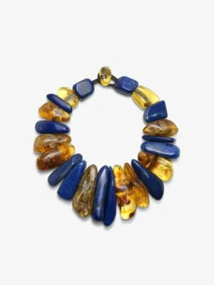 Monies Necklace: lapis lazuli, amber
