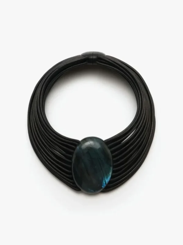 Monies Necklace: leather, labradorite, bog oak