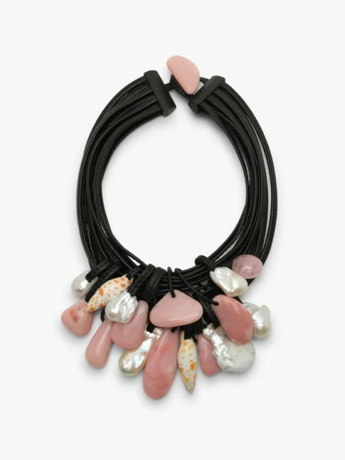 Monies Necklace: Opal, shell, pearl, leather