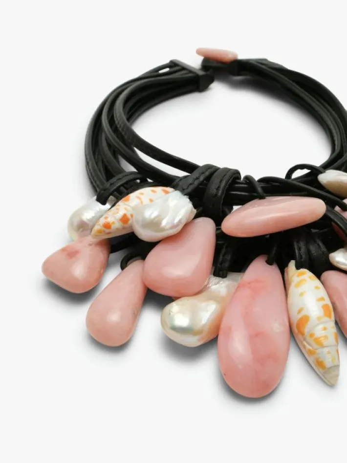 Monies Necklace: Opal, shell, pearl, leather