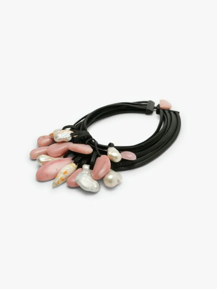 Monies Necklace: Opal, shell, pearl, leather