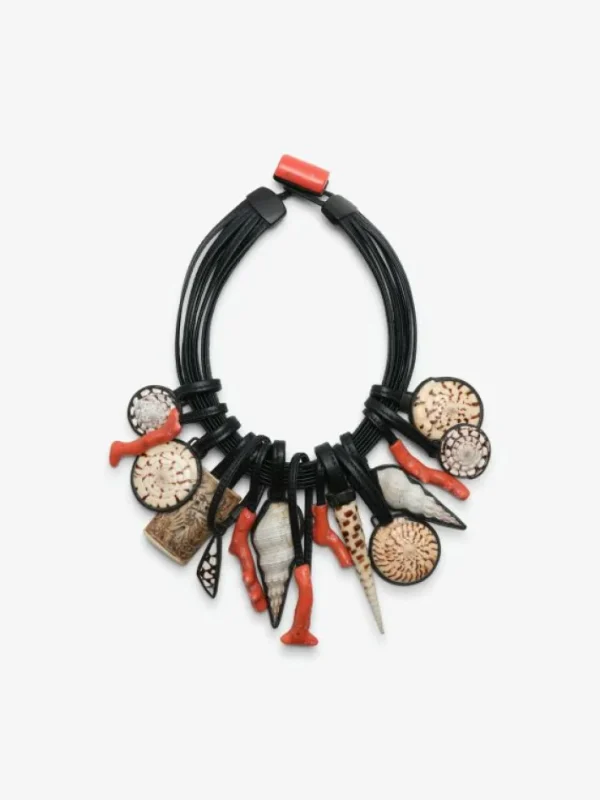 Monies Necklace: shell, coral, bone, leather