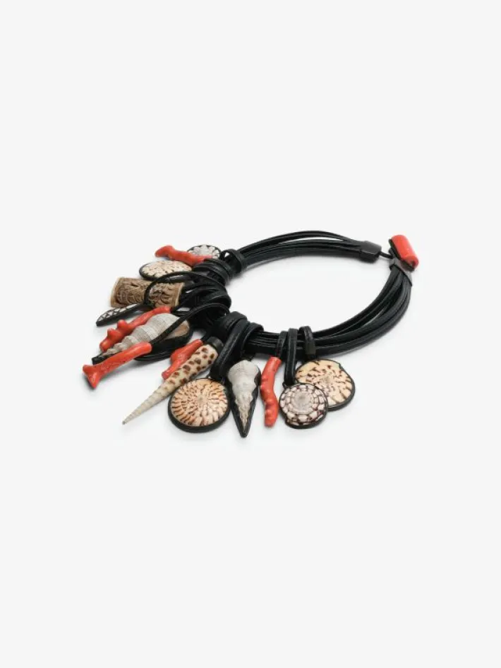 Monies Necklace: shell, coral, bone, leather