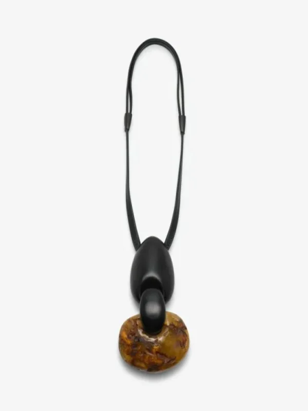 Monies Pendant: amber, ebony, leather