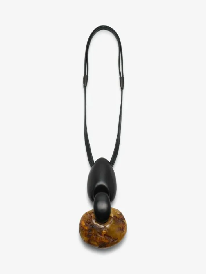 Monies Pendant: amber, ebony, leather