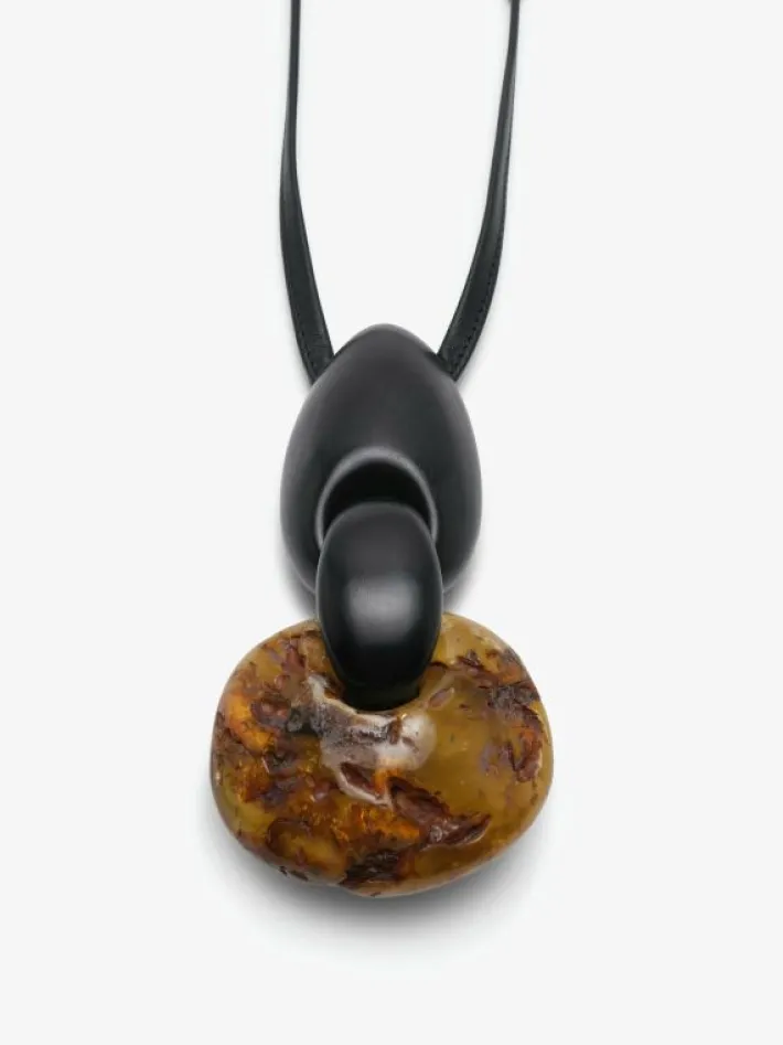 Monies Pendant: amber, ebony, leather