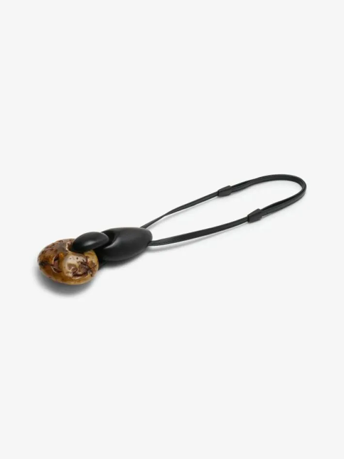 Monies Pendant: amber, ebony, leather