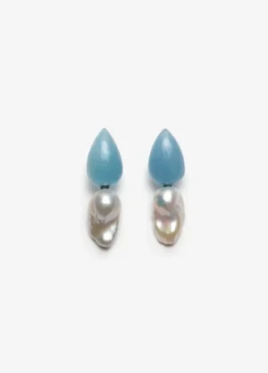 Monies Stud earrings: aquamarine, baroque pearl