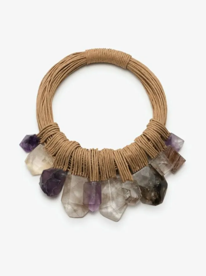 Monies 50th anniversary necklace: amethyst, crystal, quartz