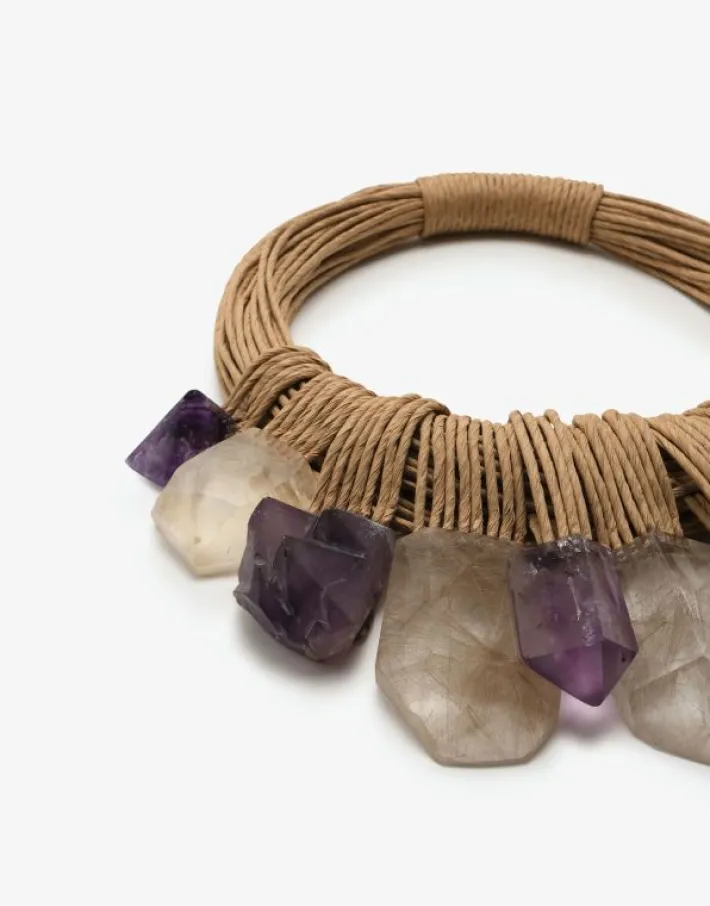 Monies 50th anniversary necklace: amethyst, crystal, quartz